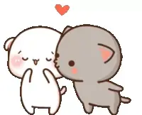 Two adorable cats are excited. The white cat and gray cat look happy and friendly together. It's a cute and cheerful scene.