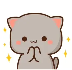 Goma, the gray cat from Peach and Goma, is clapping his hands together as if he's praying. Then Goma opens his mouth with a smile on his face and appears very happy.