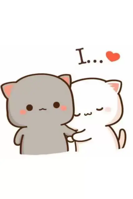 A gray Mochi cat expresses their love for a white Mochi cat. The white cat initially reciprocates but then rejects the gray cat's affection, emphasizing their complex relationship through cute, animated expressions.
