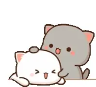 This adorable GIF shows the 'Peach and Goma' cats playfully interacting. Peach, the white cat, is being gently hugged by Goma, the gray cat, creating a heartwarming and cute moment.