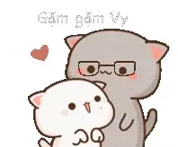 Two adorable cats, Peach and Goma, snuggle affectionately. A small heart floats above them, emphasizing the love.