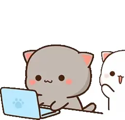 A white cat sits on top of a gray cat that is using a laptop. Both cats are smiling and appear to be enjoying themselves.