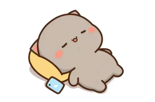 Goma is sleeping soundly on a pillow with a phone nearby. Peach comes in to cover Goma with a cozy blanket, showing care and affection.