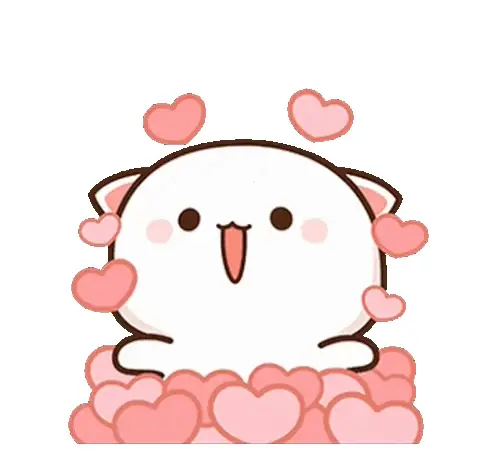 This adorable Peach mochi cat is surrounded by hearts! The cute little kitty is winking, smiling, and floating in a sea of love. Perfect for expressing sweet affection!