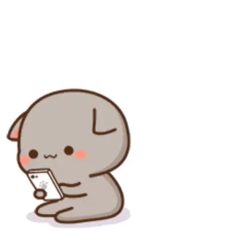 Goma is looking at the phone while Peach approaches from behind. Peach hugs Goma while he is looking at the phone, and Goma smiles.