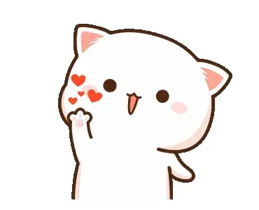 Peach the cat waves hello and sends love. The cute animated cat is happy and greets the viewer with a smile and hearts.